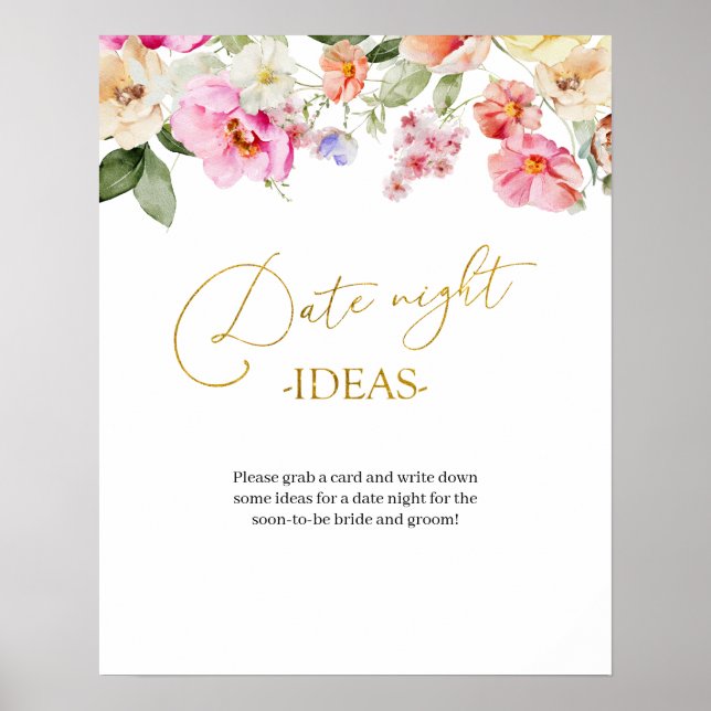Simple Spring Floral Date Night Idea Game Sign Poster (Vorne)