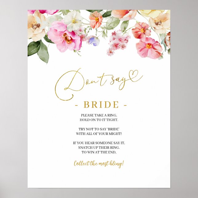 Simple Spring Floral Don’t Say Bride Game Sign Poster (Vorne)