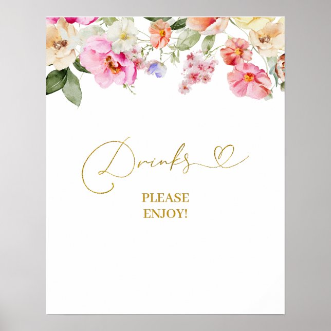 Simple Spring Floral Drinks Party Sign Poster (Vorne)