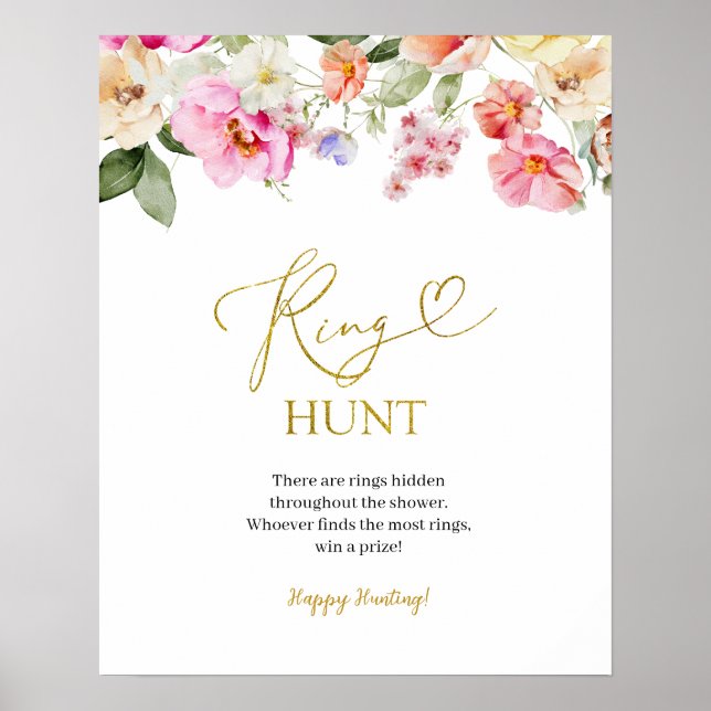 Simple Spring Floral Ring Hunt Game Sign Poster (Vorne)