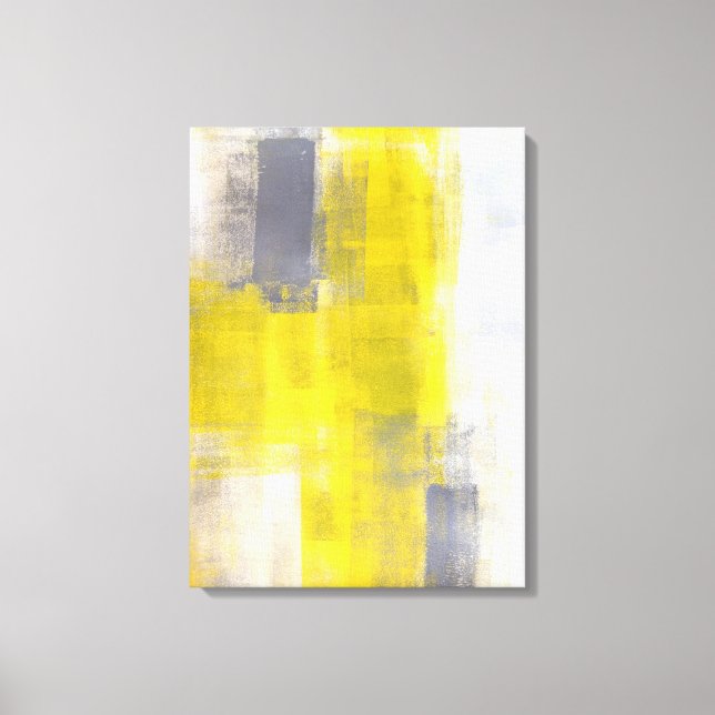 "Simple Squares" Abstrakte, graue und gelbe Kunst Leinwanddruck (Vorderseite)