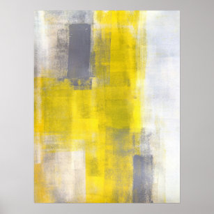 'Simple Squares' Grey and Yellow Abstract Art Poster
