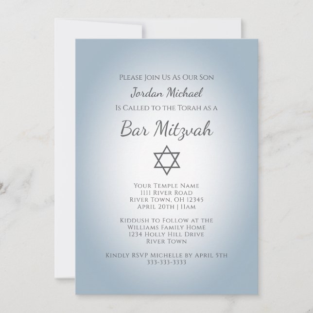 Simple Star of David Modern Bar Mitzvah Blue Einladung (Vorderseite)