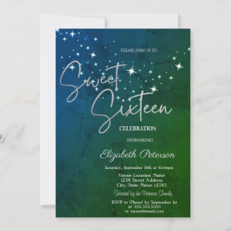 Simple Stars Green Sweet 16 Einladung