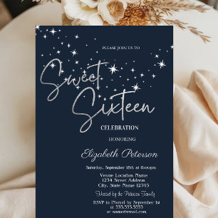 Simple Stars Navy Blau Sweet 16 Einladung