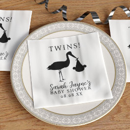 Simple Stork Twins Baby Dusche White Napkins Serviette