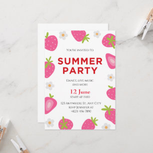 Simple Strawberry Summer Party Einladung