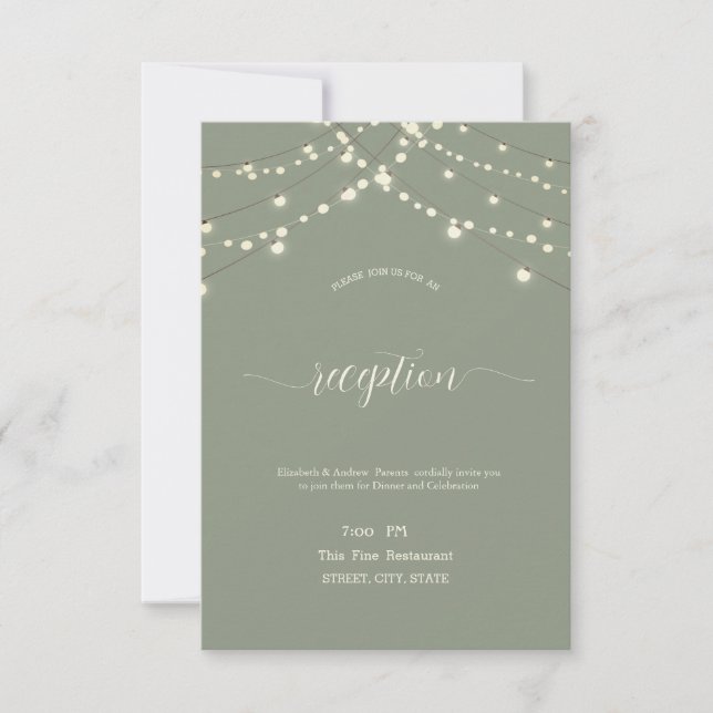 Simple String Lights Sage Green Wedding Einladung (Vorderseite)