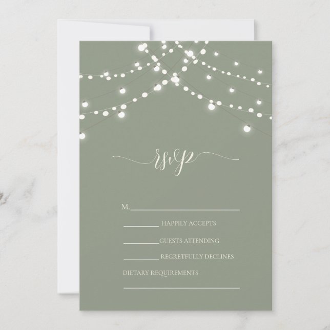 Simple String Lights Sage Green Wedding RSVP   Einladung (Vorderseite)