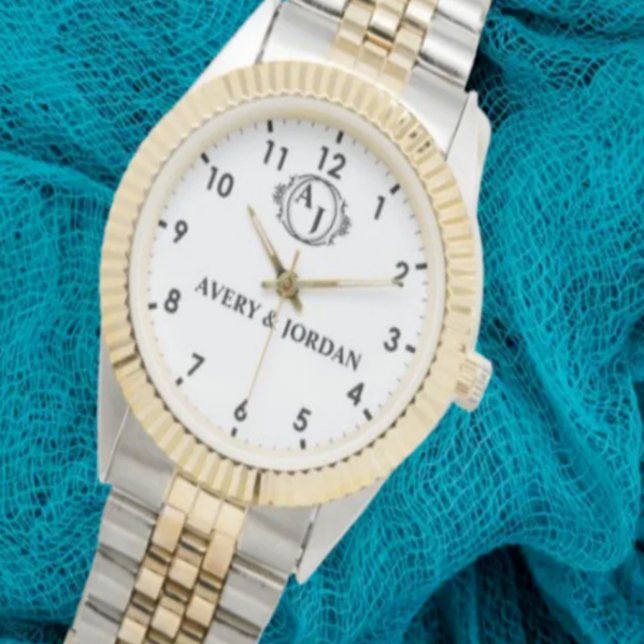 Simple Style Floral Monogram couple names Armbanduhr (Von Creator hochgeladen)