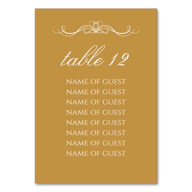 Simple Stylish Gold Table Number With Guest Names Tischnummer (Vorderseite)