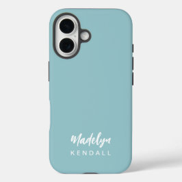 Simple Stylish Modern Script Name Blue iPhone 16 Hülle