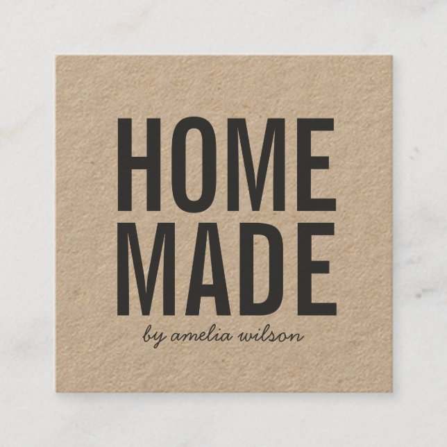 Simple Stylish Rustic Homemade Kraft Quadratische Visitenkarte (Vorderseite)