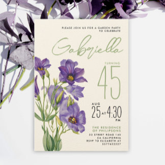 Simple Stylish Sage Green Lila Lisianthus Blume Einladung