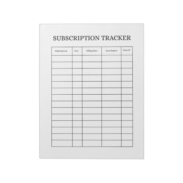 SIMPLE Subscription Tracker Notepad Notizblock (Rotiert)