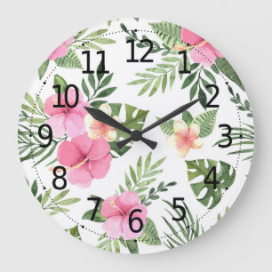 Simple Summer Tropical Floral   Wall Clock Große Wanduhr