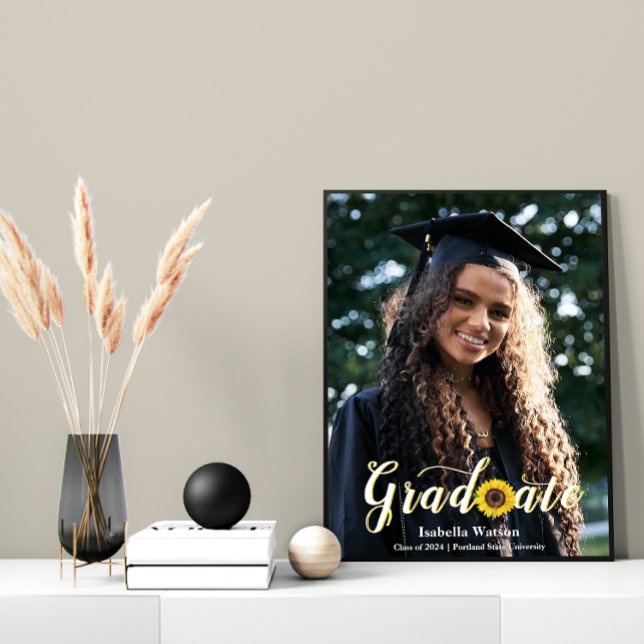 Simple Sunflower Script Abschluss Foto Poster (Simple Sunflower Script Graduation Photo Poster)