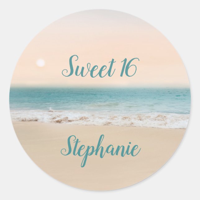 Simple Sweet 16 Beach Themenparty Runder Aufkleber (Vorderseite)