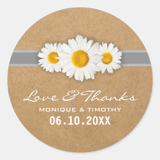 Simple Sweet Daisy Wedding Siegel Sticker Vielen D (Vorderseite)