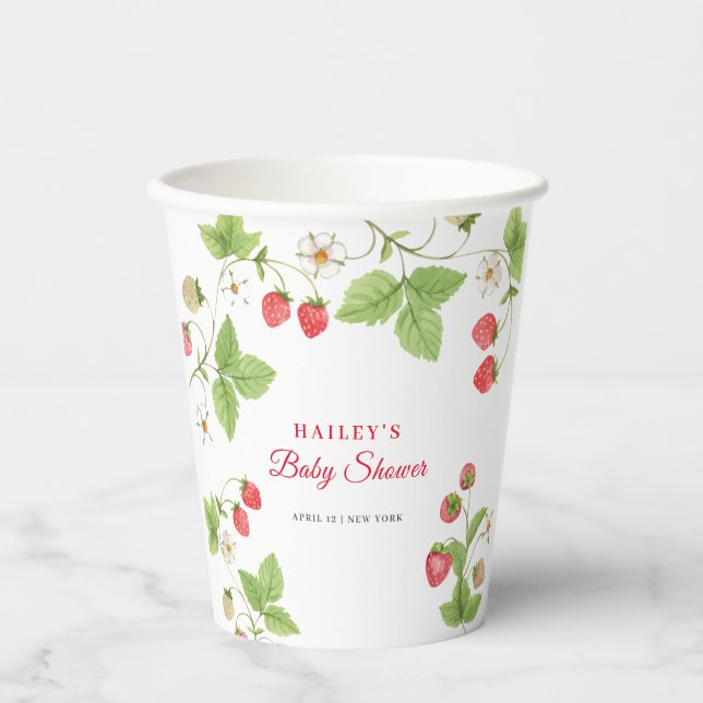 Simple Sweet Greenery Strawberry Baby Shower Pappbecher (Vorderseite)