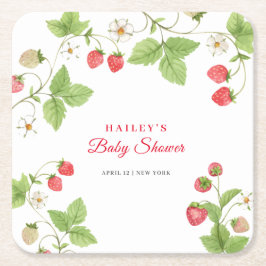 Simple Sweet Greenery Strawberry Baby Shower Rechteckiger Pappuntersetzer