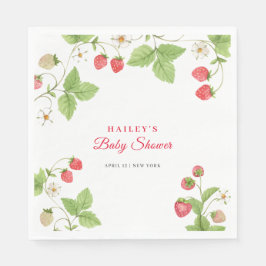 Simple Sweet Greenery Strawberry Baby Shower Serviette