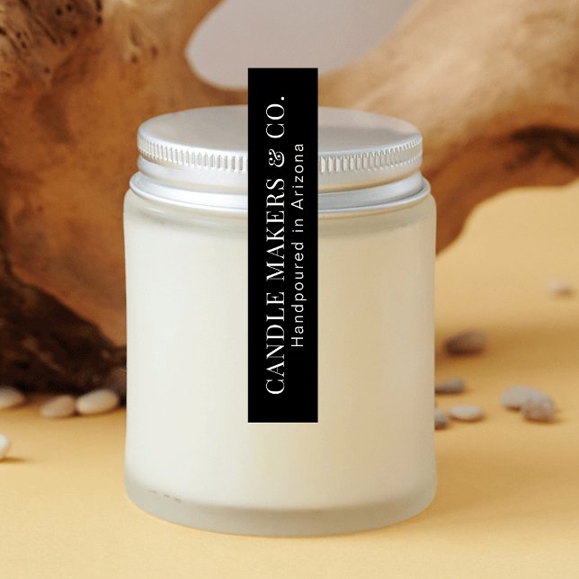 Simple Tamper Proof Thin Candle Jar Black Label Etiketten (Simple tamper proof stickers in black and white with fully editable text & colors)