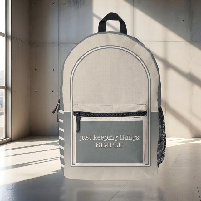 Simple Tan Gray Bedruckter Rucksack (Tan grey backpack featuring a simple design with a few stripes. Add your custom quote.)