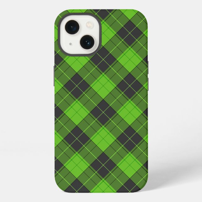 Simple tartan pattern in dark green diagonal iPhone hülle (Rückseite)