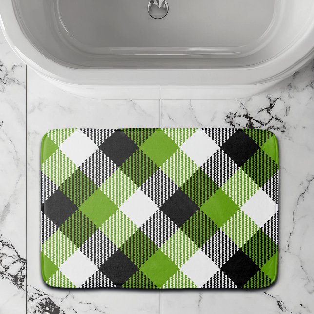 Simple Tartan Plaid Neon Green Badematte (Von Creator hochgeladen)