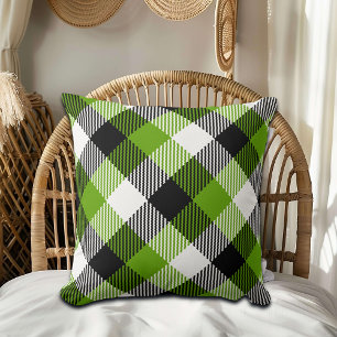 Simple Tartan Plaid Neon Green Kissen