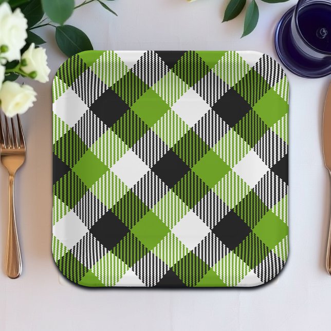 Simple Tartan Plaid Neon Green Pappteller (Von Creator hochgeladen)