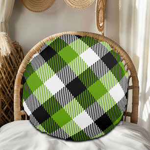 Simple Tartan Plaid Neon Green Rundes Kissen