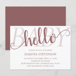 Simple Taupe Hello Baby Wüste Rose Mauve Script Einladung