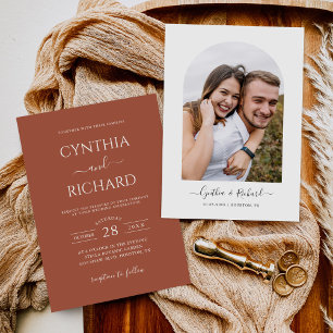 Simple Terracotta Burnt Orange Foto Wedding Einladung