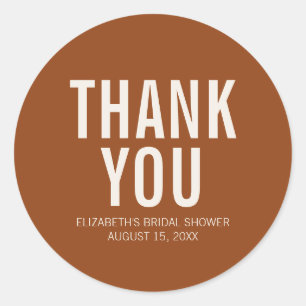 Simple Terracotta Typografie Bridal Vielen Dank Runder Aufkleber