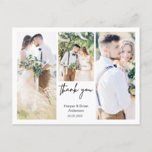Simple Three Foto Wedding Vielen Dank Postcard Postkarte