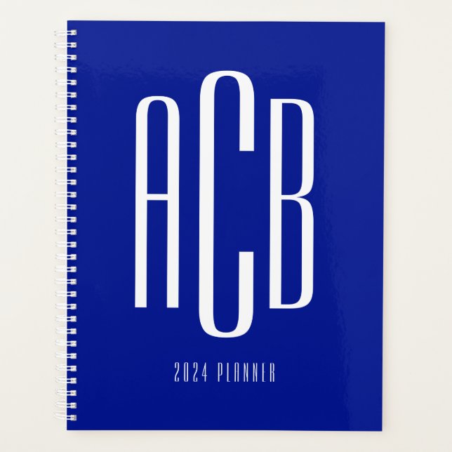 Simple Three Letter Royal Blue Monogram Planer (Vorderseite)