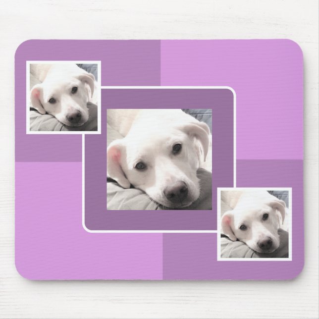 Simple Three Photo Modern Square Design Purple Mousepad (Vorne)
