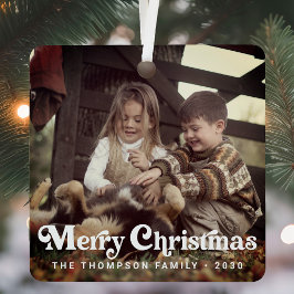 Simple Trendy Retro Typografy Foto Weihnachten Ornament Aus Metall