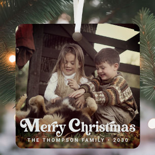 Simple Trendy Retro Typografy Foto Weihnachten Ornament Aus Metall