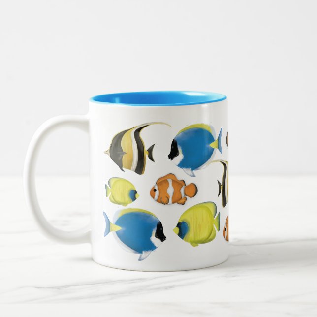 Simple Trendy Tropical Fish Ocean Minimalist Coffe Zweifarbige Tasse (Links)