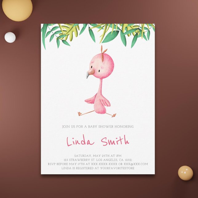 Simple Tropical Flamingo Girl Baby Dusche Einladung (Von Creator hochgeladen)