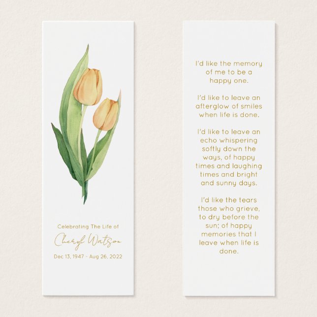 Simple Tulip Funeral Memorial Bookmark (Vorne & Hinten)