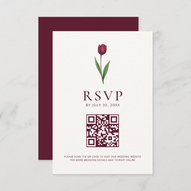 Simple Tulip Ivory Minimalist Wedding QR Code RSVP Karte (Vorne/Hinten)