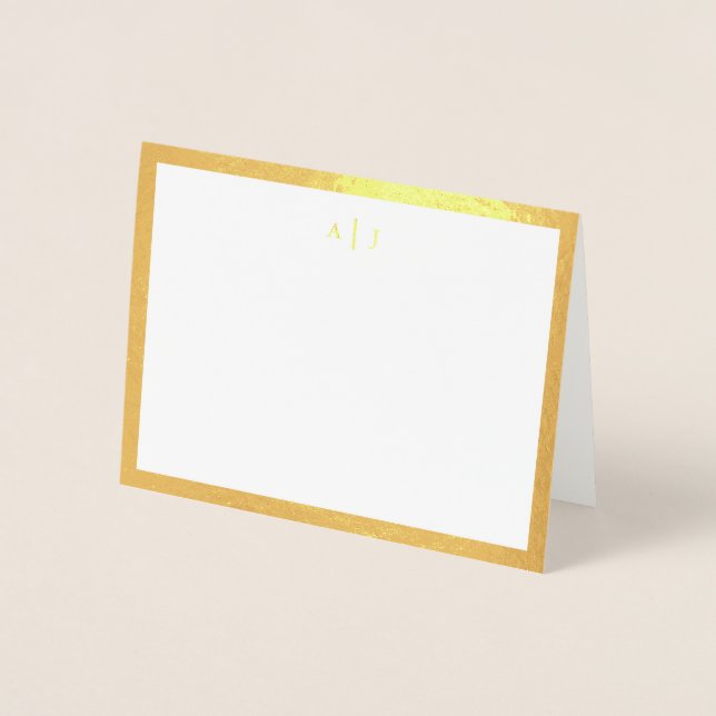 Simple Two Monogram Gold Border Folienkarte (Vorderseite)
