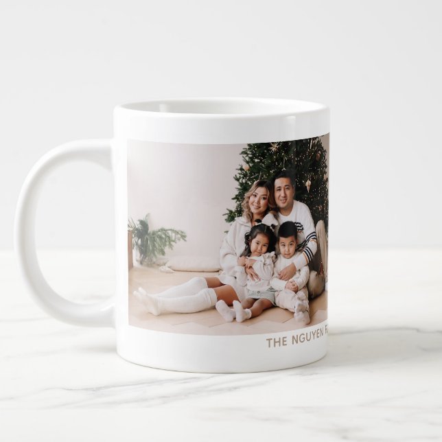 Simple Two Photo Holiday Year and Name Mug  Jumbo-Tasse (Links)