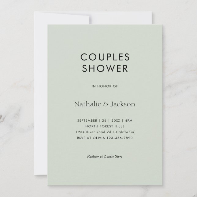 Simple Typografy Sage Green Couple Shower Bridal Einladung (Vorderseite)
