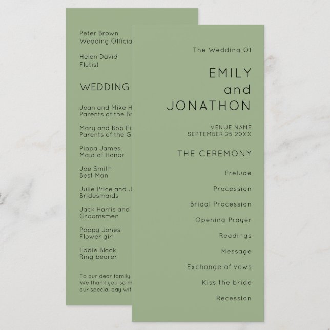 Simple Typografy Sage Green Wedding (Vorne/Hinten)