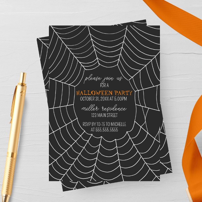 Simple Typografy Spiderweb Halloween-Party Einladung (Von Creator hochgeladen)